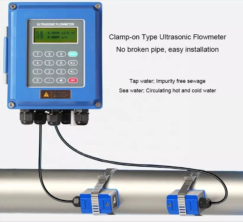 High-Precision Wall-Mounted Caudalímetro ultrasónico de agua líquida Sonda pinza medidor de flujo ultrasónico