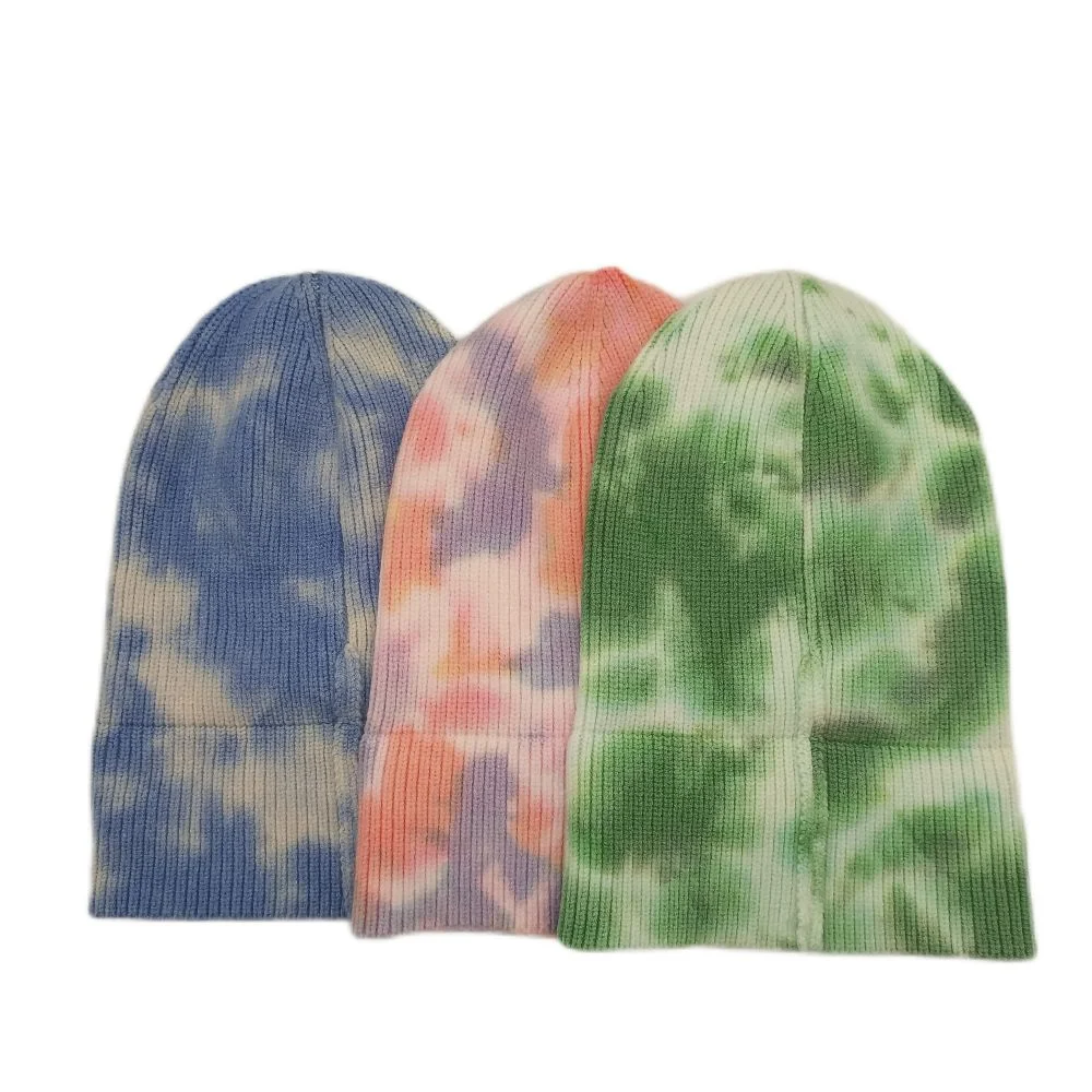 Custom Fashion Dyed Closed Top Flanged Corner Machine Knitted Beanie Winter Acrylic Multi Color Warm Men's and Women's Hats