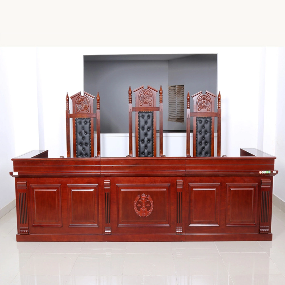 Hongye Top Quality Leather Wood Veneer Court Furniture Project Judge Table and Chair