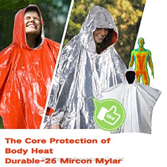 Hot Sales Military-Grade-Survival-Kits 24 Mikron PE Träne wiederverwendbar Mylar Aluminiumfolie Survival Wasserdichte Regenjacke