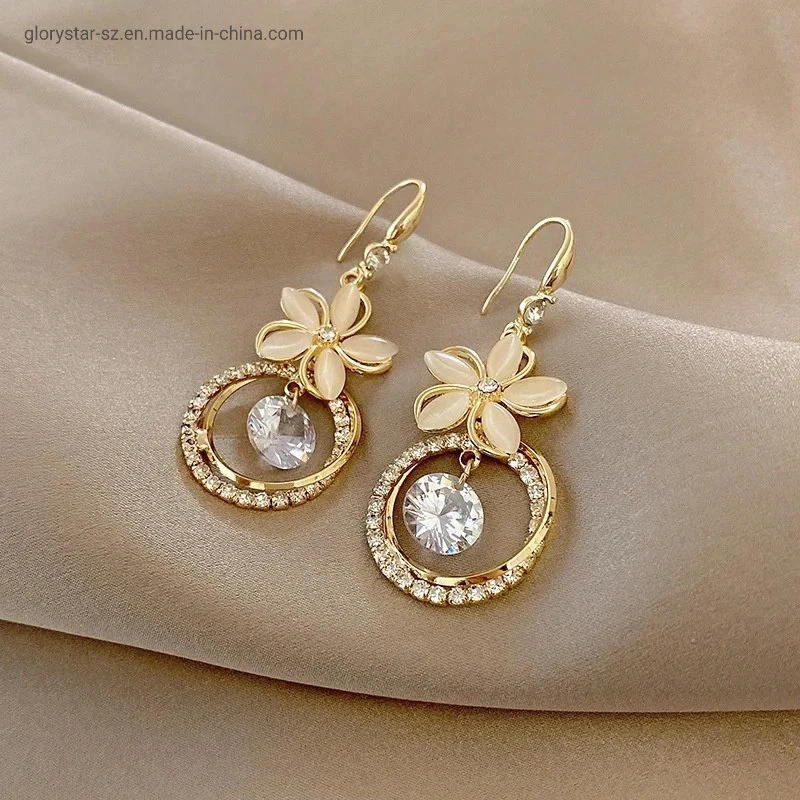 Korean Crystal Zircon Flower Pendant Earrings Fashion Party Jewelry