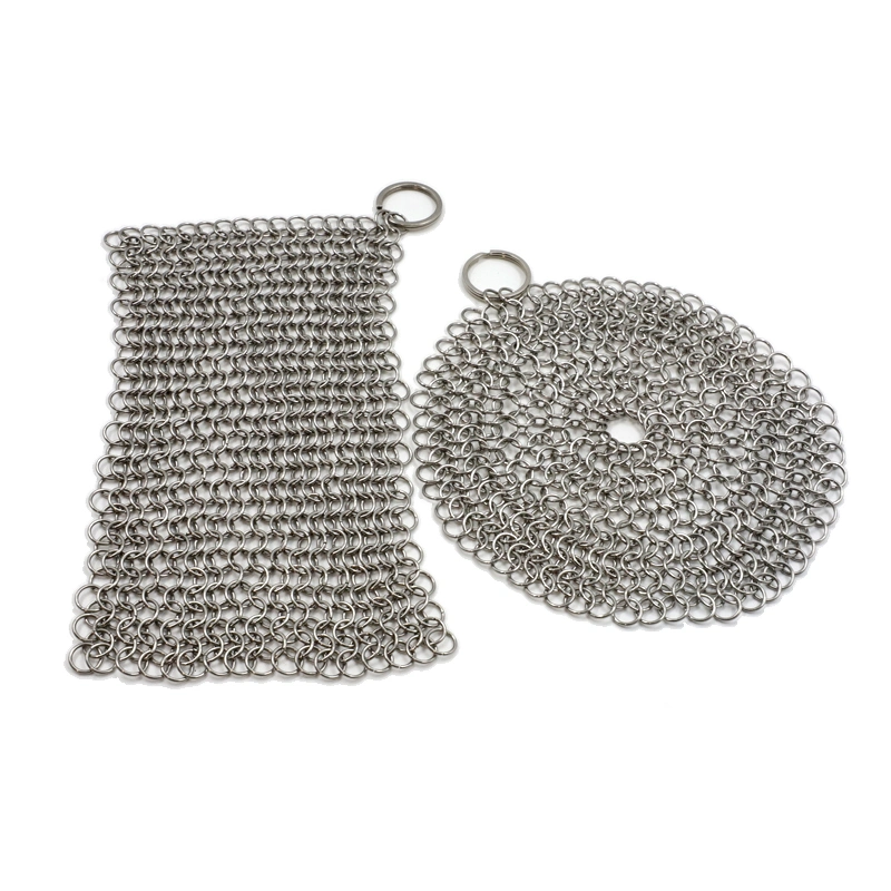 Stainless Steel Chain Mail Scrubber Iron Skillet Scrub Brush for Pan Pot