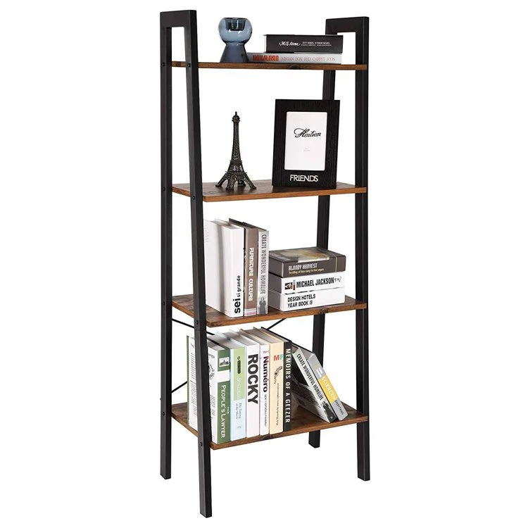 Iron- Wood Furniture Industrial Vintage Bookshelf/Bookcase Ladder Wooden 4 Tier Bookshelf