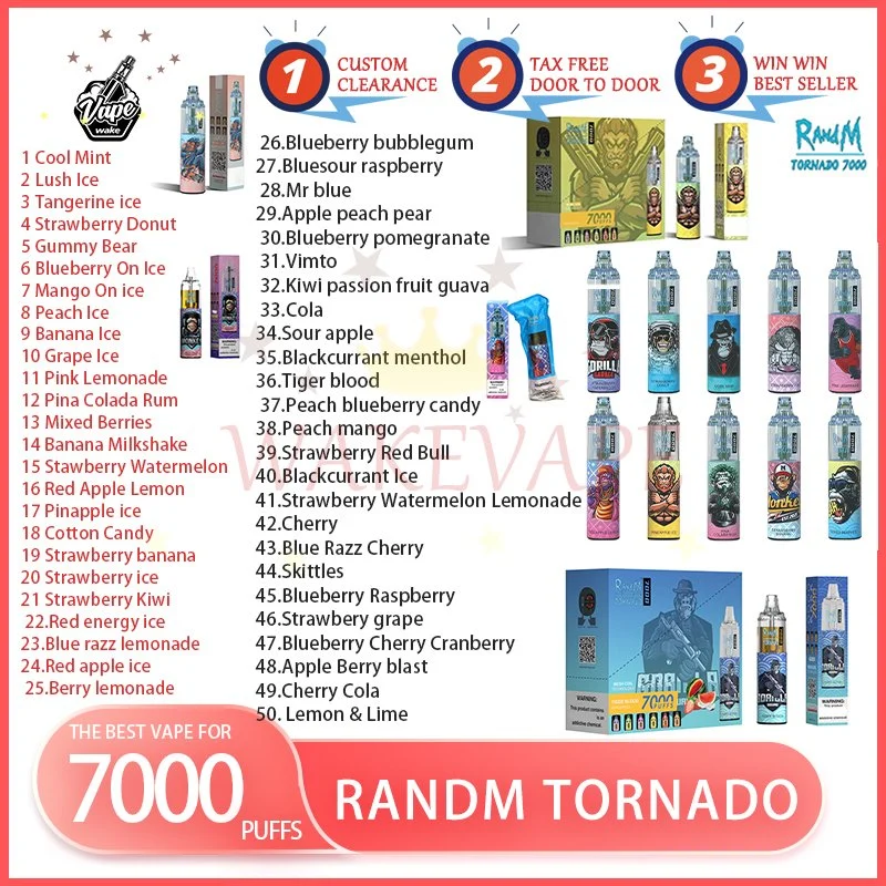 Randm tornado 7000 Pupffs Factory Wholesale/Supplier - bateria recarregável descartável 850 mAh 50 cigarros-e aromatizados de frutas Randm tornado 7K puffs