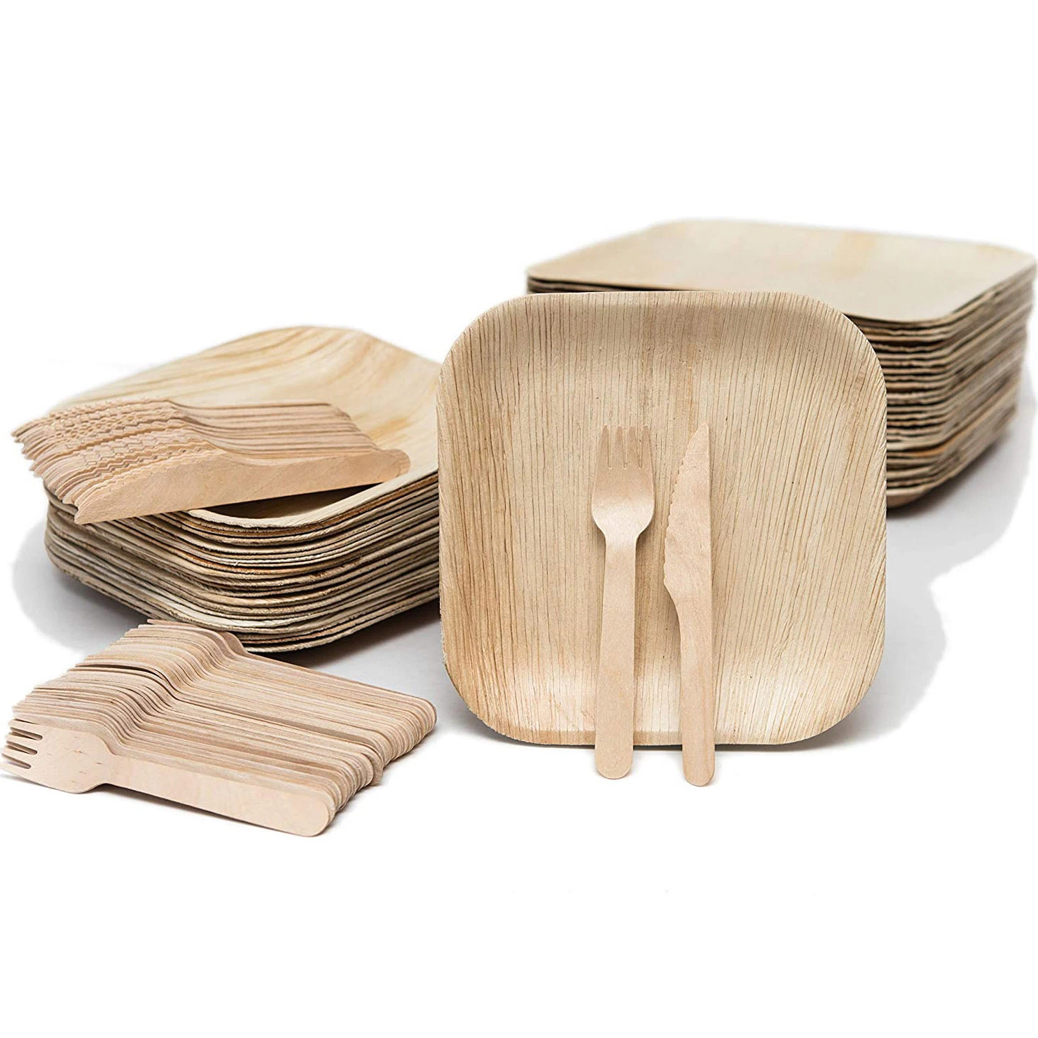 Mejores platos desechables biodegradables de madera de bambú de 10 pulgadas cuadrados, platos de hoja de palma de areca para fiestas y bodas