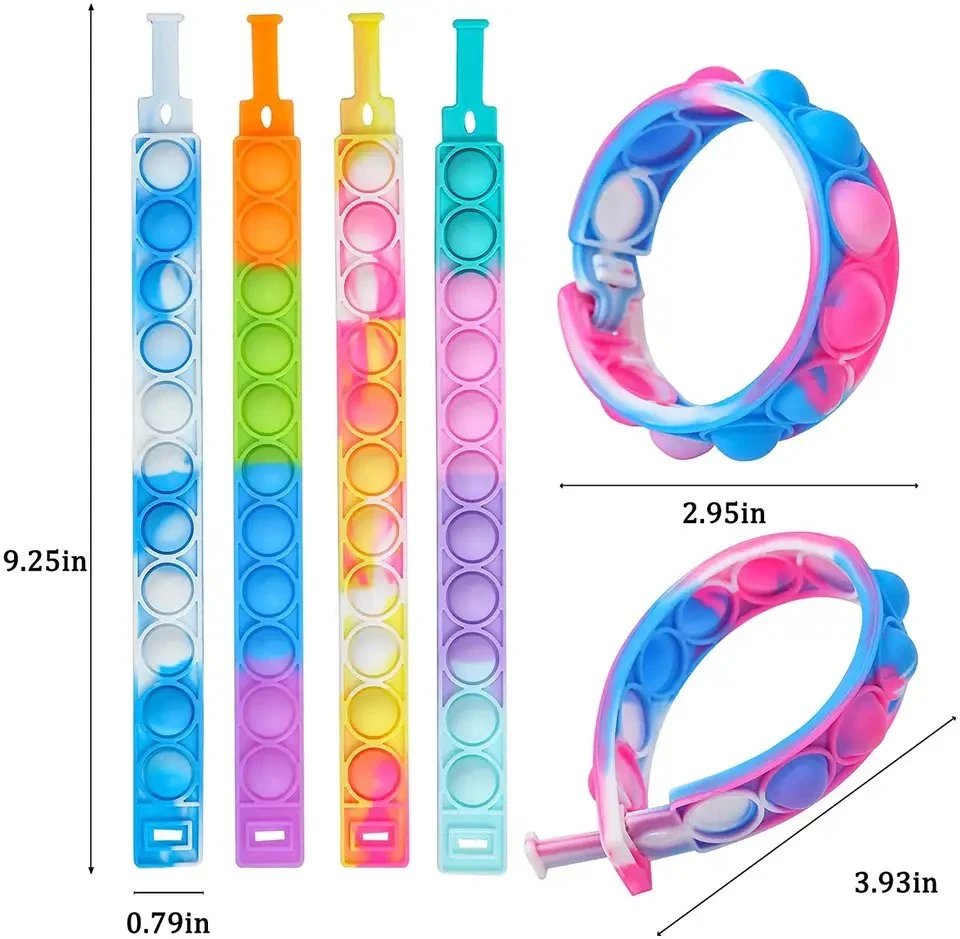 Silicone Bracelet Fidget Toy Wearable Push Bubble Sensory Toy Stress Relief Finger Press Silicone Wristband for Kids and Adults