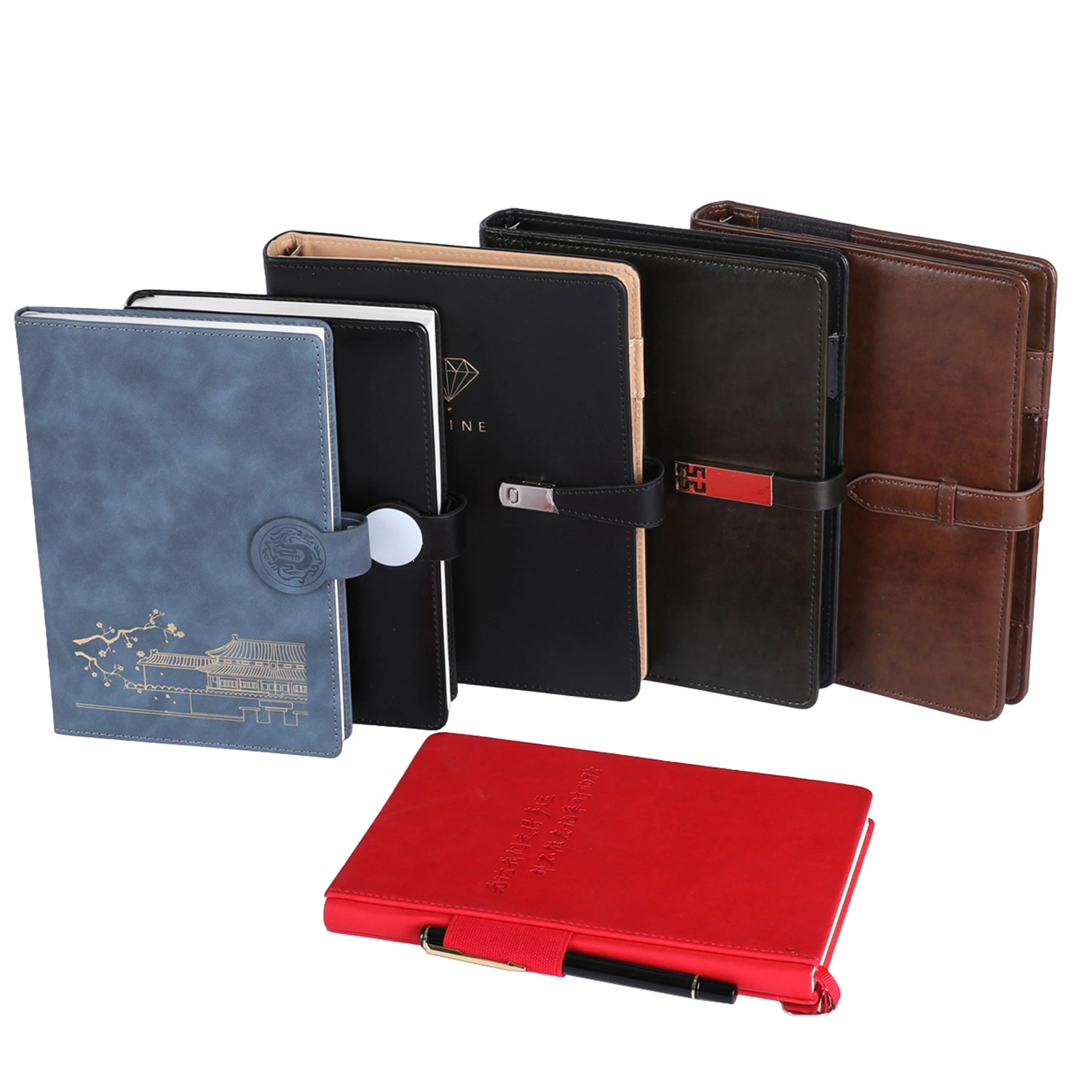 Wholesale Custom Office Supplies Journal Schedule Pocket Student Diaries Commercial Advertising Promotional PU Leather Gift 2022 Diary Note Books with Pen