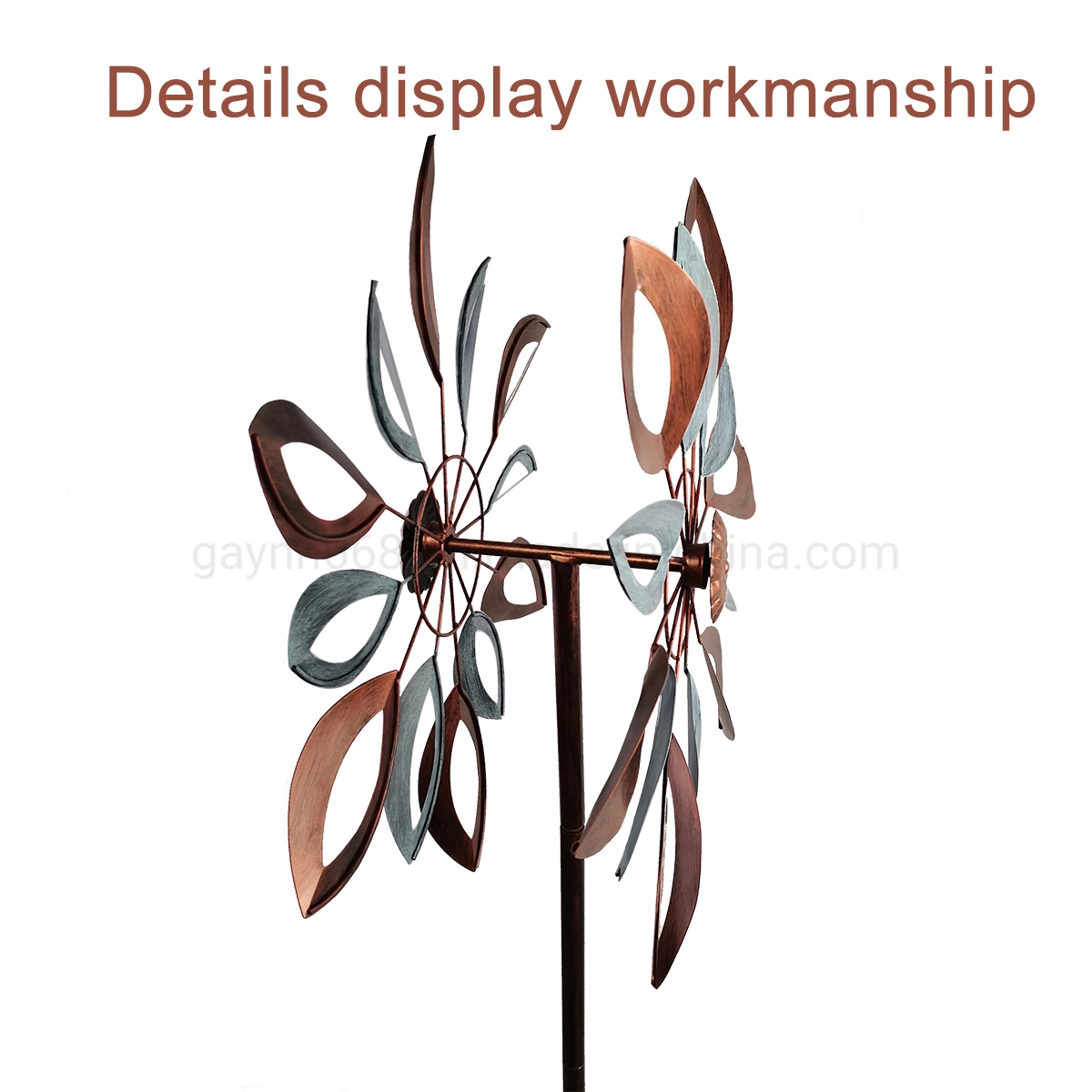 Floral Cutout Jumbo Garden Stick Antique Bronze Patina Colored Metal Craft Windmill Wind Spinner for The Garden Decoration in 75 Inch Tall