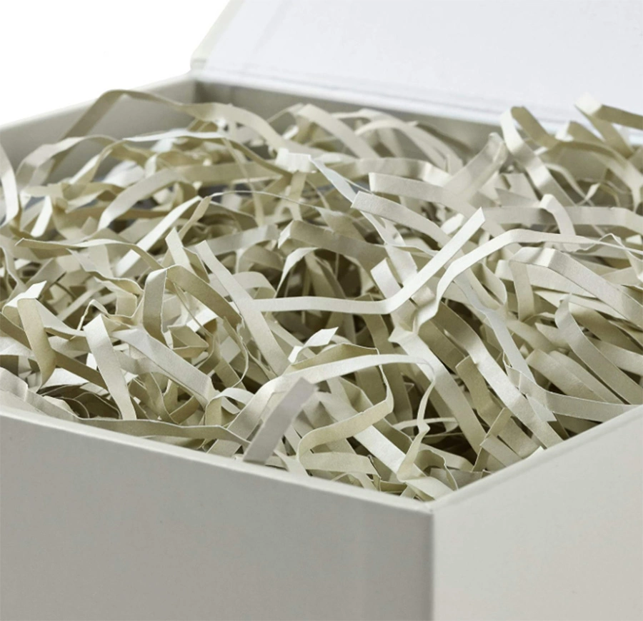 off-White Gift Box with Lid and Shredded Paper Fill for Weddings