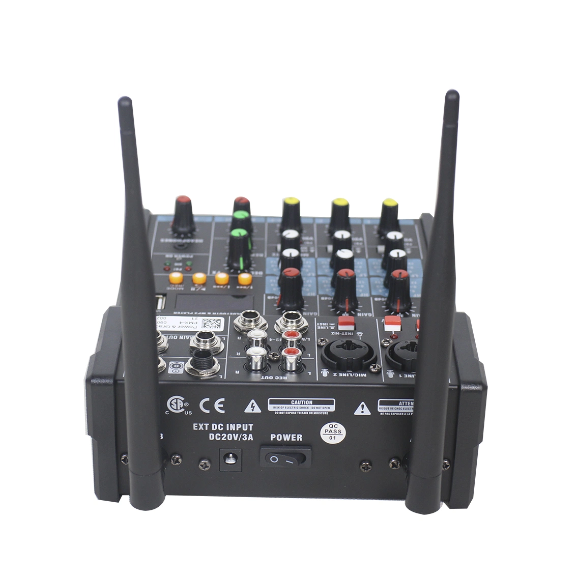 Professional Audio 4 Channels Blue-Tooth Built-in Amplifier Audio Mixer Audio with 2 PCS Wireless Handheld Microphones