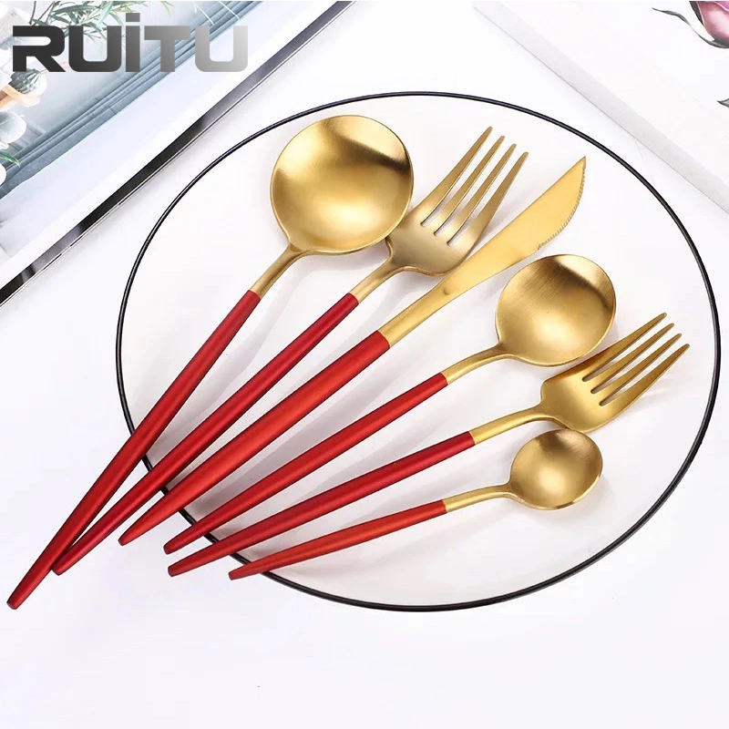 5 Star Hotel Restaurant Table Ware 304 Portugal Stainless Steel Wholesale/Supplier Cutipol Flatware Cutlery Set Wedding Reusable Edible Pink Matte Gold Plated Cutlery