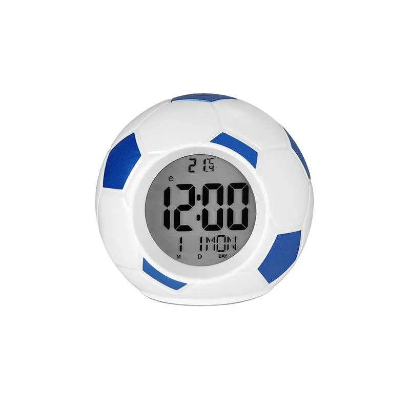 Cl073 Atacado LCD Calendário temperatura Display forma de futebol Mesa alarme Relógio