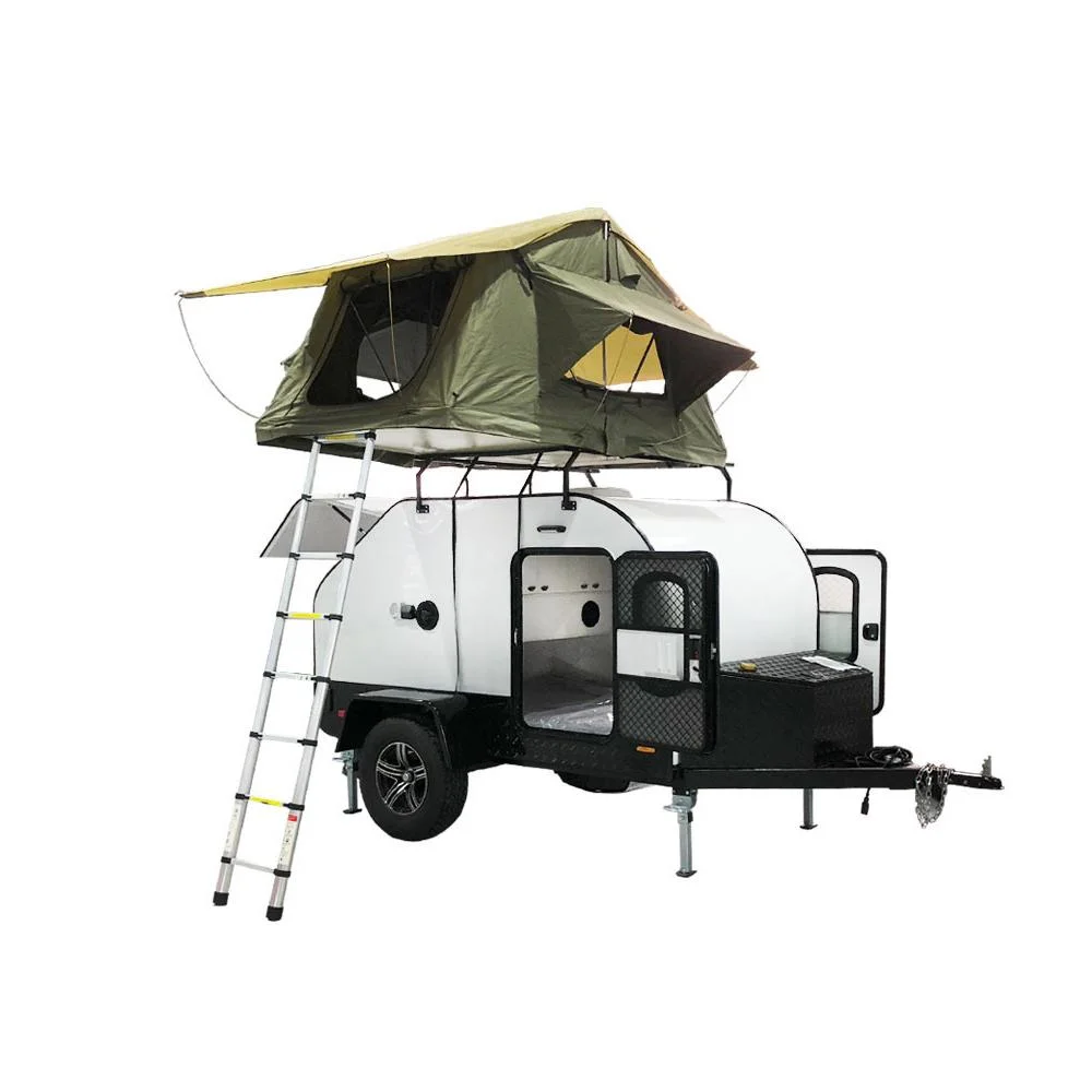 Travel Offroad Small RV Teardrop Caravan for Couple with Tent Kitchen