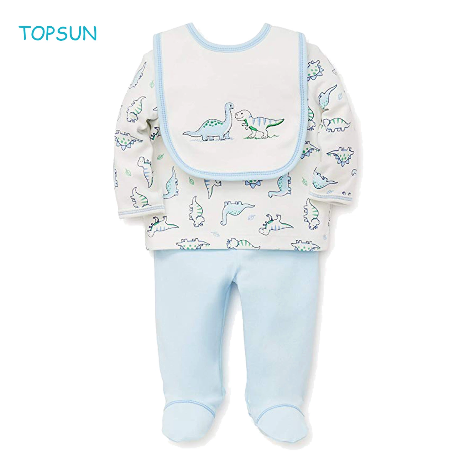 Baby Boys Warm Clothes Set with Bib Children T-Shirt and Pant with Feet Protect Wear