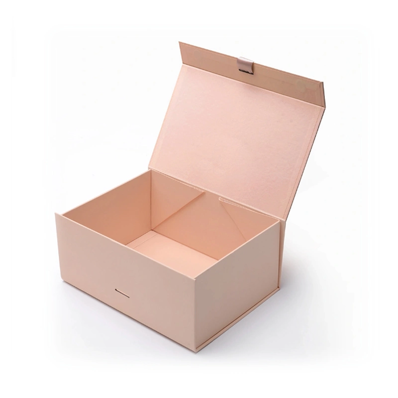 Custom Printing Cardboard Carton Packaging Magnetic Pink Folding Box with Ribbon Gift Jewelry