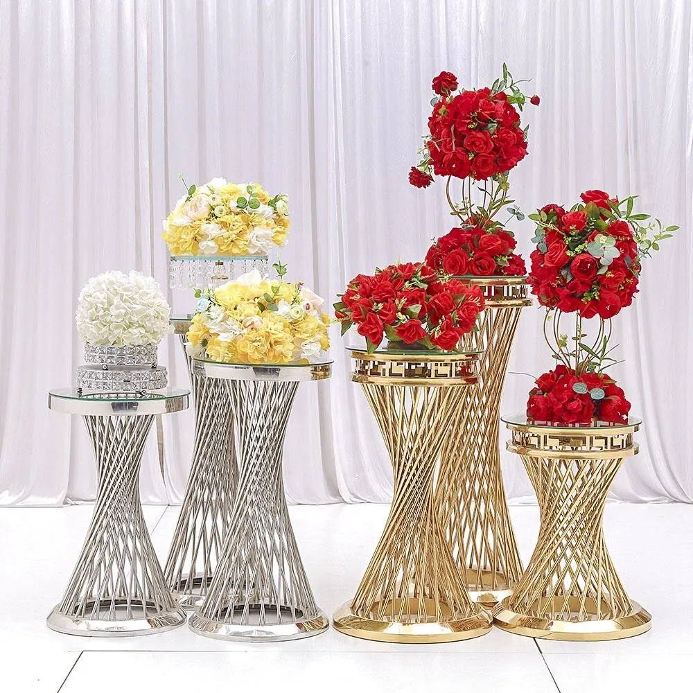 High Quality Marble Glass Cake Plinth Stands Gold Stainless Steel Events Party Tall Flower Stand Wedding Decoration