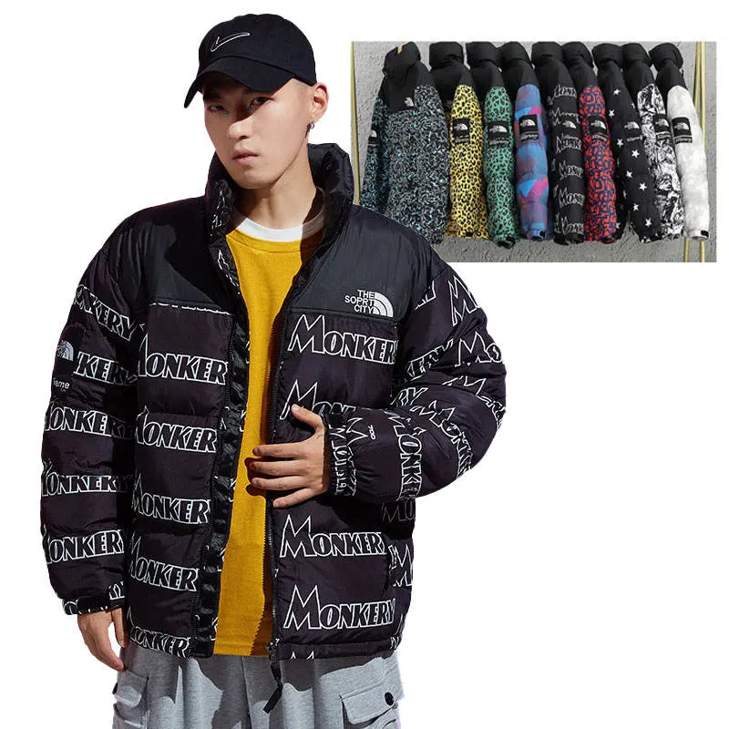 Plus Size Wind Breaker Fashion Winter Clothing All Over Print Trench Bubble Puffer Men's Jacket Coat Men Clothing