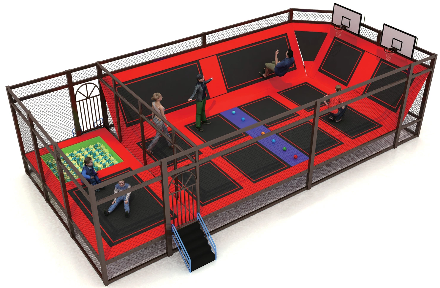 Trampoline Park with Soft Play Basketball Hoop Rainbow Slide