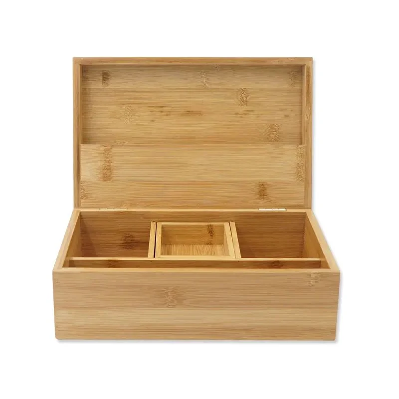 Bamboo Wood Stash Box with Ultimate Rolling Tray - Smoking Accessory, Tobacco and Herbal Storage Box with Shelf