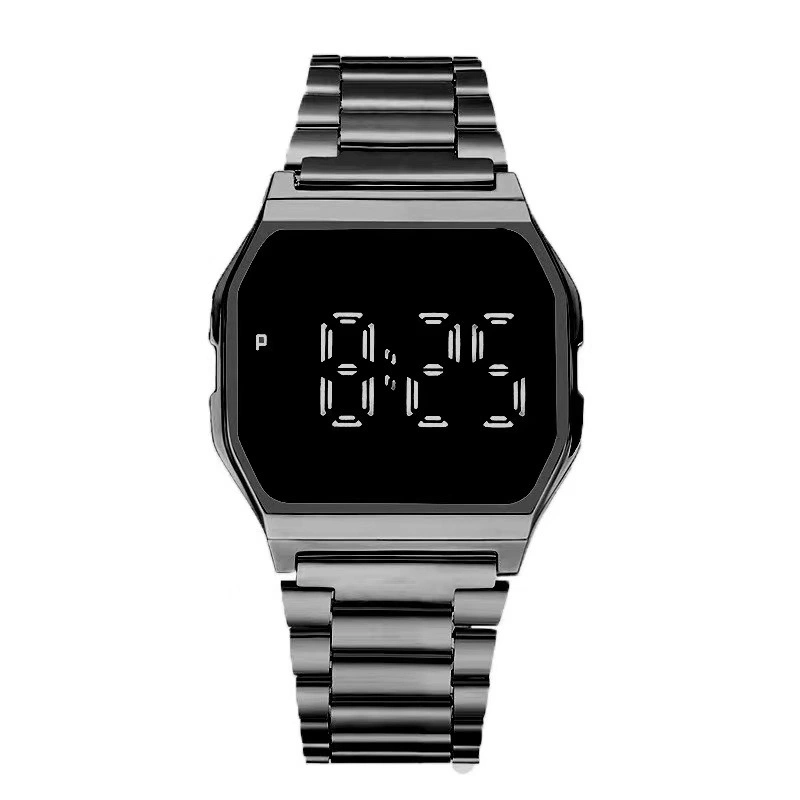 Luxury LED Digital Unisex Electronic Clock Adjustable Stainless Steel Link Electronic Watches