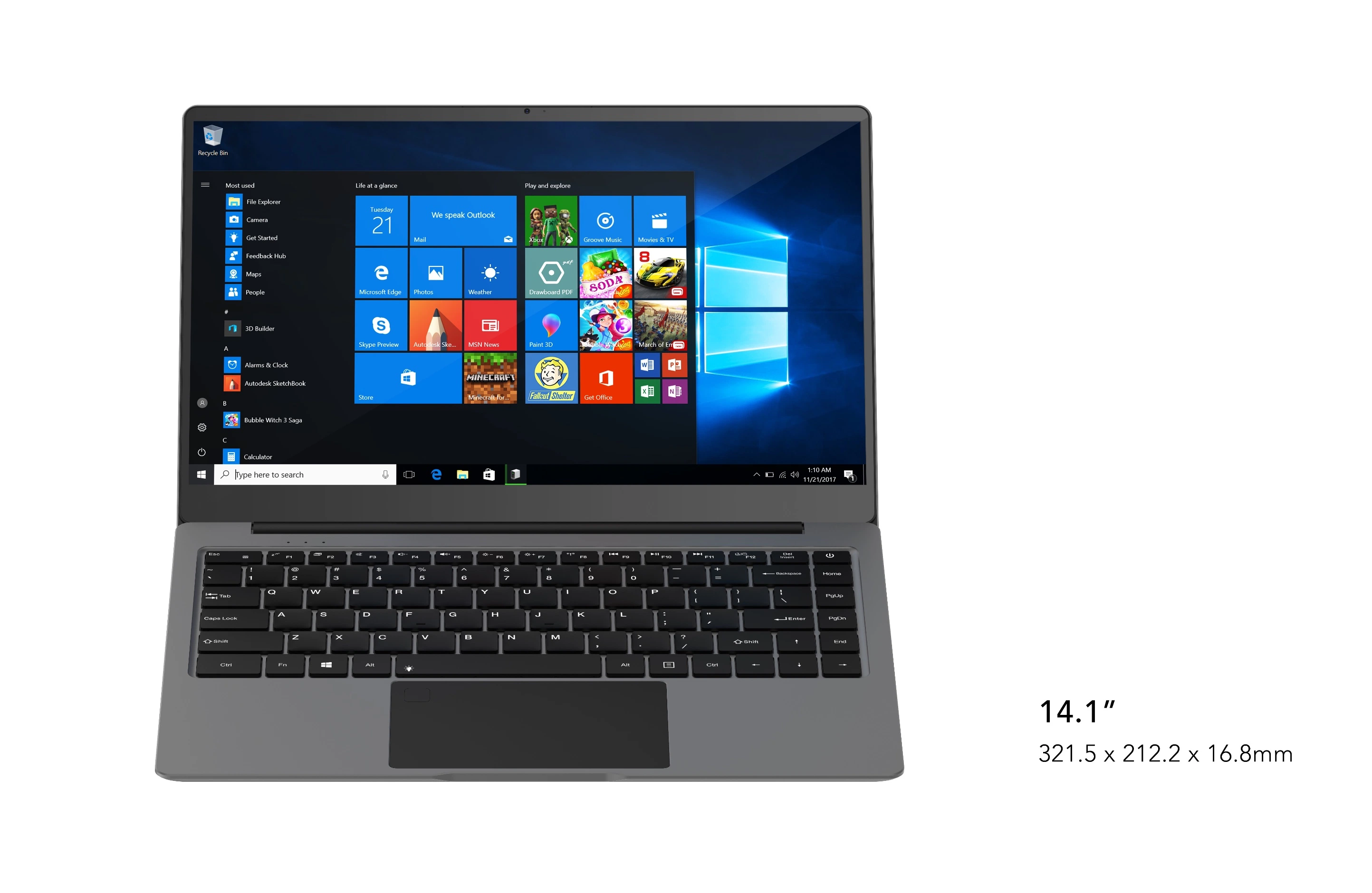 Intel Laptop 14.1 Inch Glass Panel Narrow Bezel SSD 512GB Core I7 Laptop RAM 8GB Metal Ultrabook