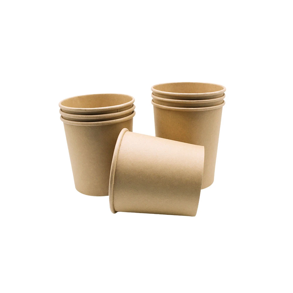 Impresso logotipo 8oz copo descartável Recipiente Biodegradáveis Brown Sopa Kraft Branco Taças com tampas