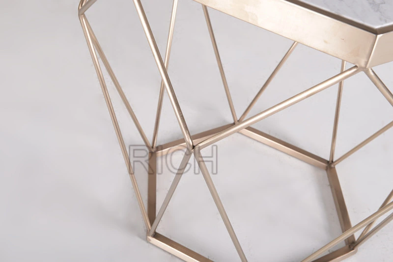 Marble Top Stainless Steel Golden Color Coffee Side Table