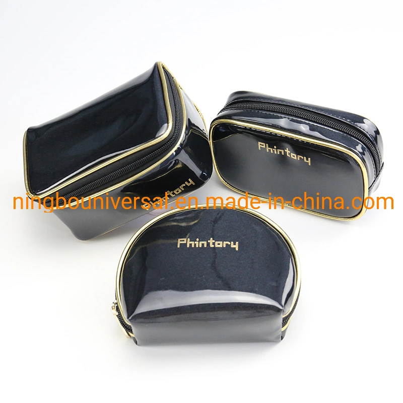 Wholesale/Supplier Luxury Black Shiny PU Toiletry Cosmetic Bag Travel Bag