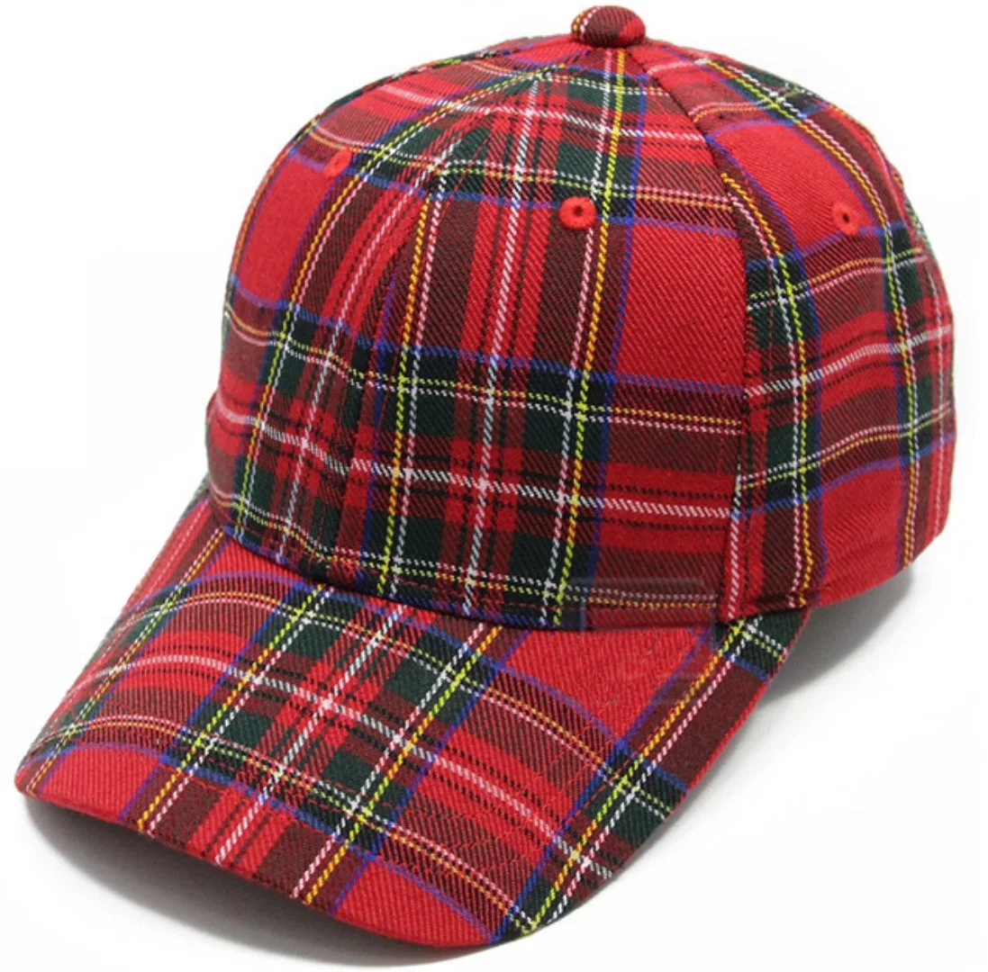 Nuevo cierre de correa ajustable alcanzó un máximo de 6 paneles de béisbol estructurado cuadrícula roja moda Plaid sombreros gorros