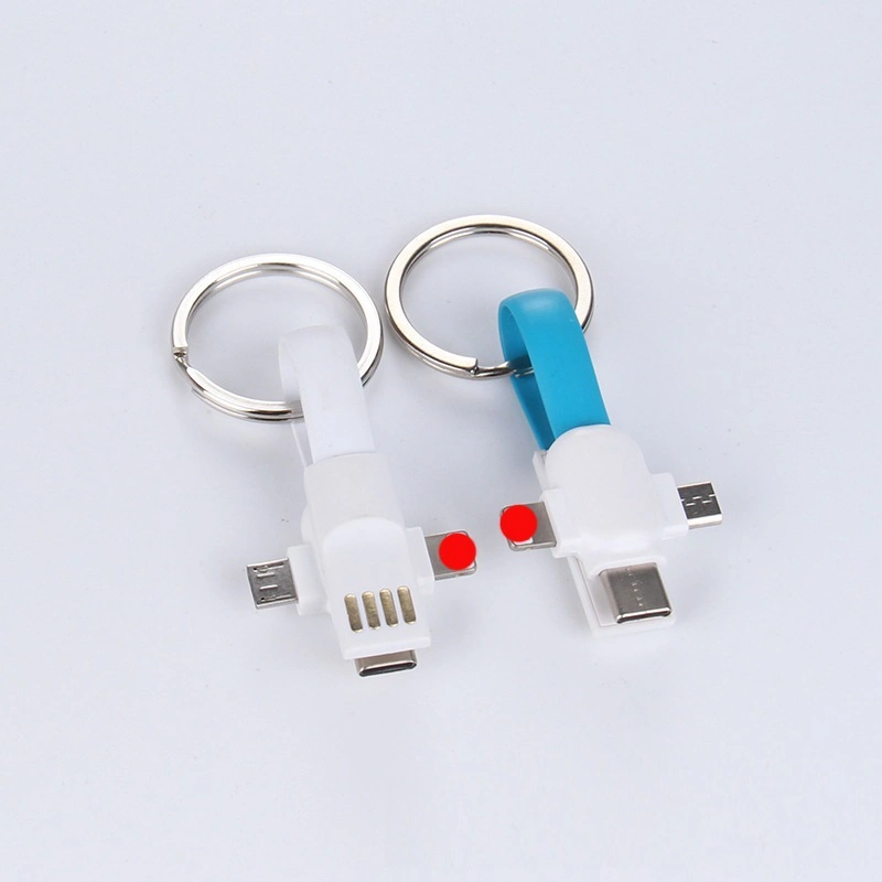 3 in 1 Colorful USB Flat Cable for Clasp Keychain Android Micro USB C Charging Cable Corporate Gift Mobile Phone Cable