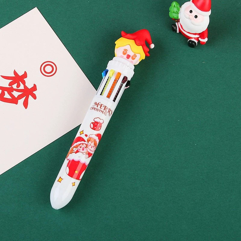 Christmas 10 Color 0.5mm Ballpoint Pen Primary School Students Color Pen Ten Colors in One Santa Claus Ballpoint Pen