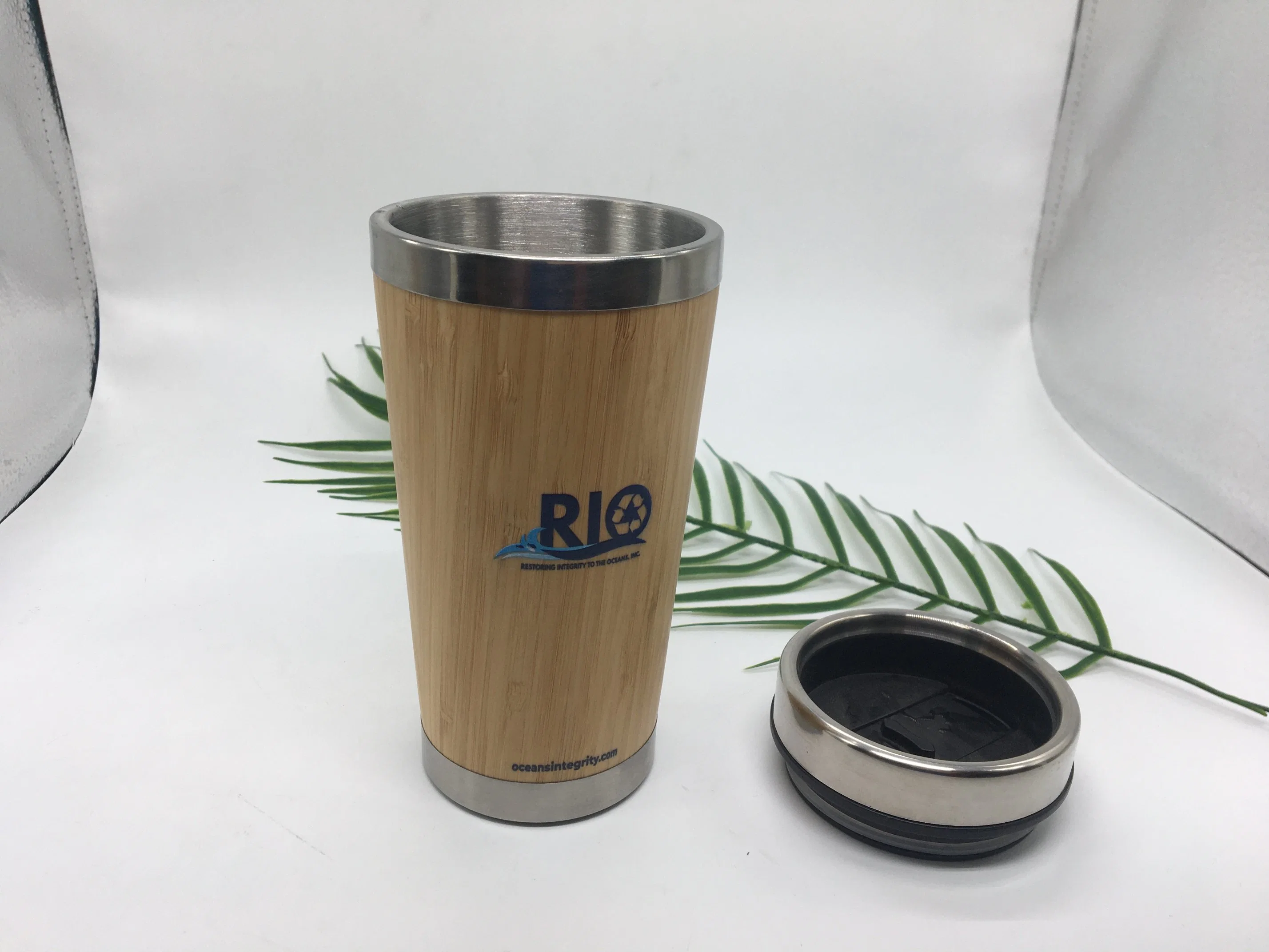 Travel Insulated Coffee Cup Stainless Steel Bamboo Mug with Lid