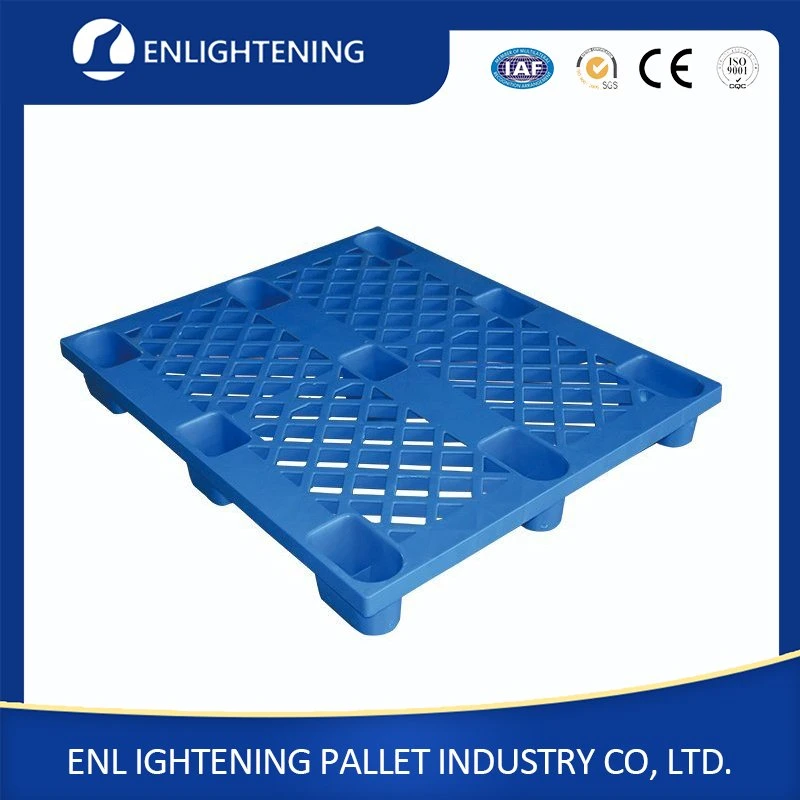 One Way Export Black Light Duty/Weight Industrial Warehouse Flooring Four Way Entry 9 Runner/Leg Nestable Recycled HDPE Disposable Plastic Pallets for Exporting