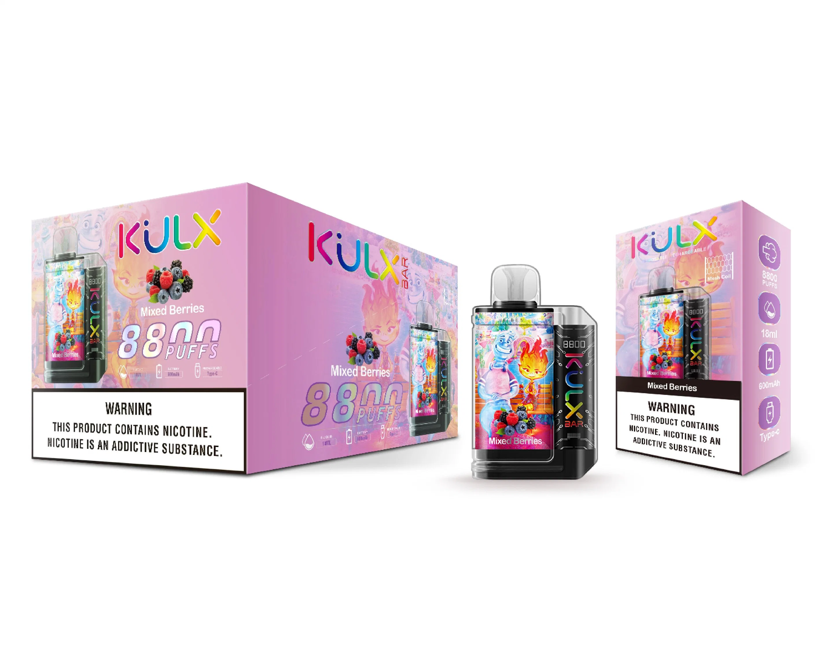 Authentic Kulx Vape E-Zigaretten Einweg Bar 8800 Puff mit 18ml Mesh Coil Pods 600mAh wiederaufgeladene Batterie Vapes Crystal Randm Box