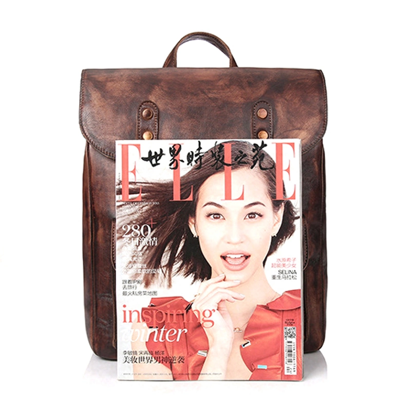 Factory Price Brand Design Good Quality Vintage Brown Leather Backpack Bag for School