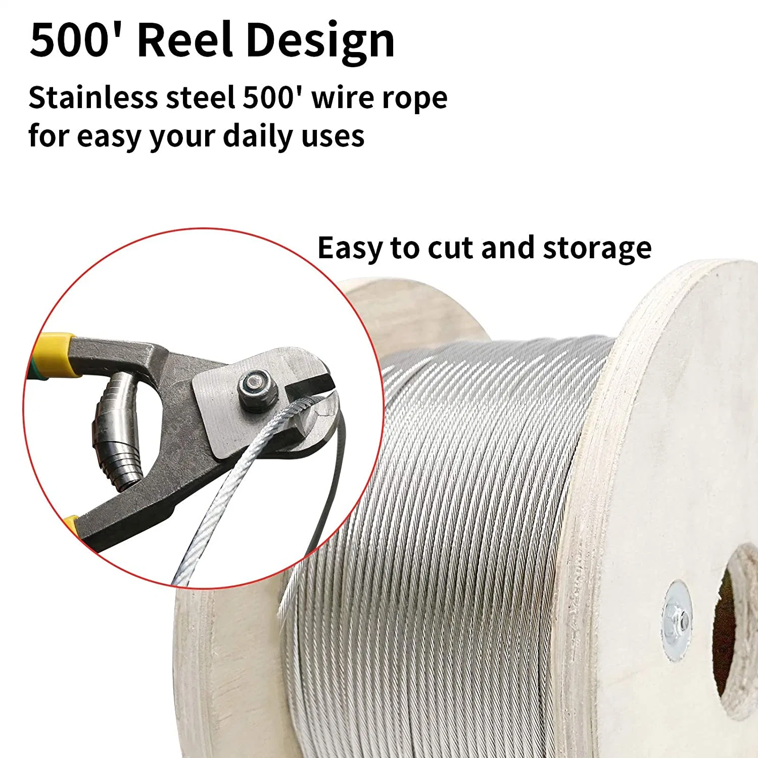 1/8" Wire Rope 500FT, Stainless Steel Cable Railing 1X19 Strands Core, Aircraft Cable T316 Stainless Steel Cable