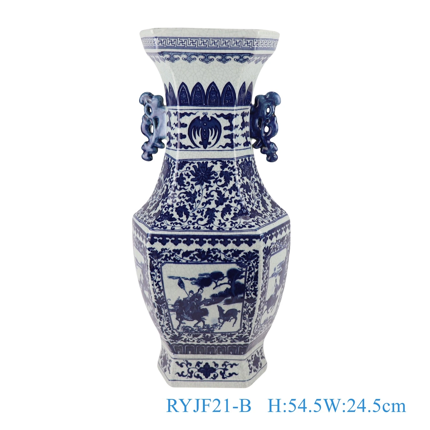 Six Sides Twisted Flower Antique Design Portrait Window Jingdezhen Porcelain Vase with Two Ears