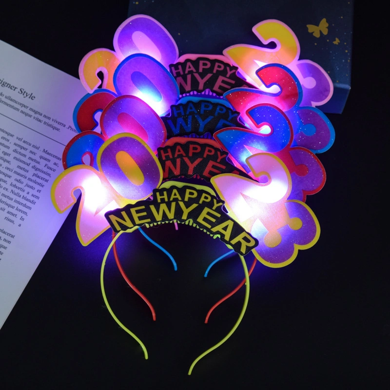 2023 New Year's Headwear with Lamp Cap Hoop Accessories Wholesale/Supplier LED Fiber Optic Party Supplies Light up Flashing Headwear