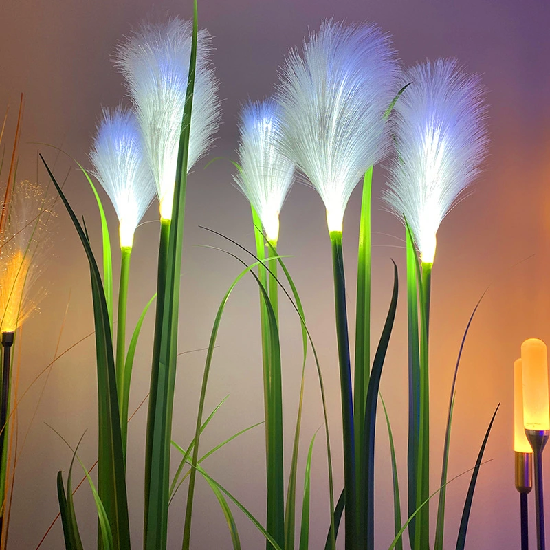 2022 New Factory Wholesale Outdoor Water Proof LED Decorative Artificial Fiber Reed Lighting Plastic Ground Plug Warm White Light