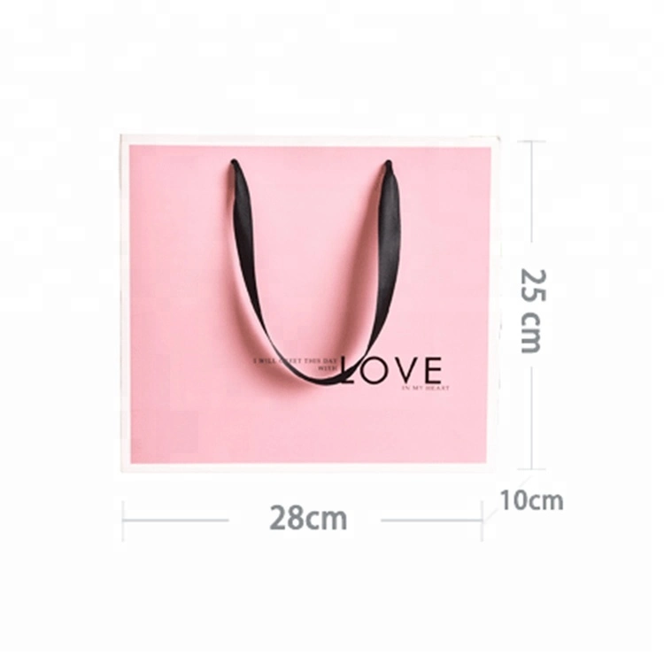 Custom Design Luxury Gift Packaging FSC Certified Hand Art Paper Bag with Ribbon Handle for Cosmetics Makeup Beauty Packing