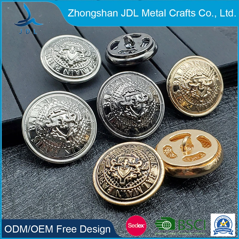 China fabricante por grosso latão personalizado ouro chapeado Metal Embossed Shank Acessórios de vestuário Button para casaco de vestuário Coat