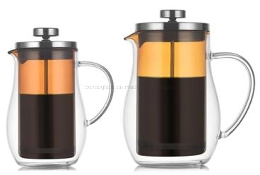 Cafetière à piston en acier inoxydable 304 à double paroi de 350 ml 600 ml avec 4 filtres en verre borosilicate résistant à la chaleur en vente chaude.