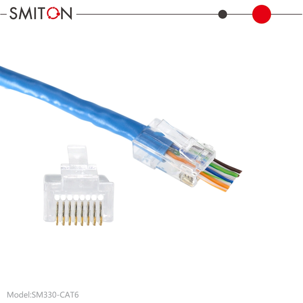 Conector de orificio pasante RJ45 conector UTP Cat5 CAT6 UTP RJ45 Conector de paso