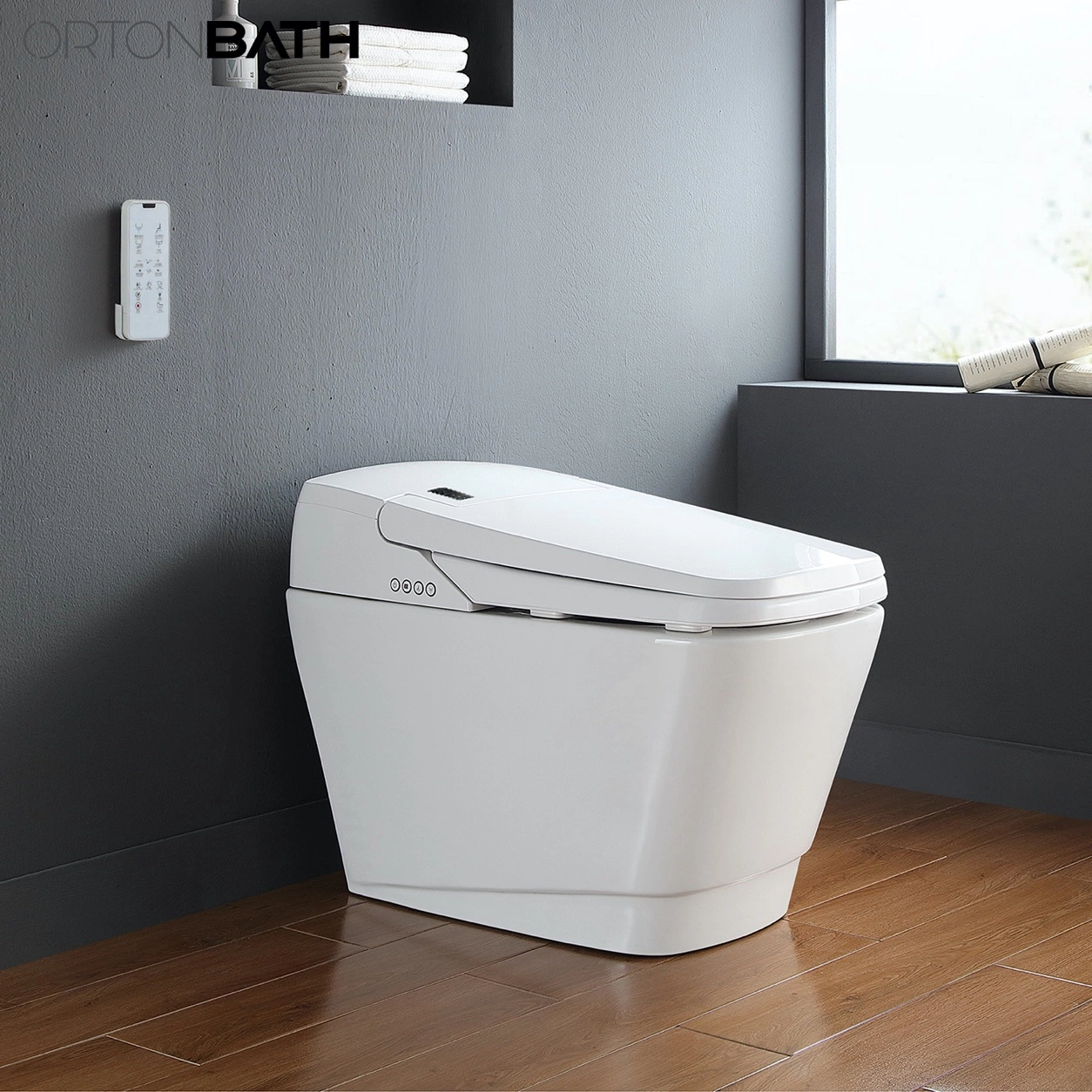 Ortonbaths Comfort Height Skirted One-Piece Elongated Dual-Flush Intelligent Toilet, White Toilet Bowl Siphonic Flush