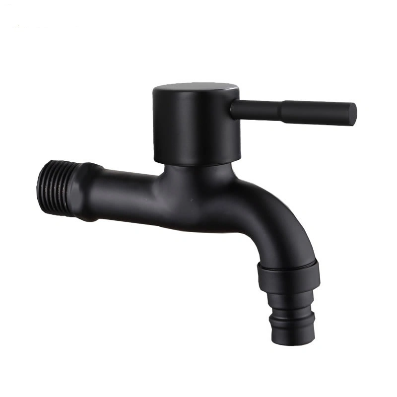 Wall Mounted 304 Stainless Steel Washing Machine Faucet Quick Open Single Handle Cold Water Black Color Garden Bibcock