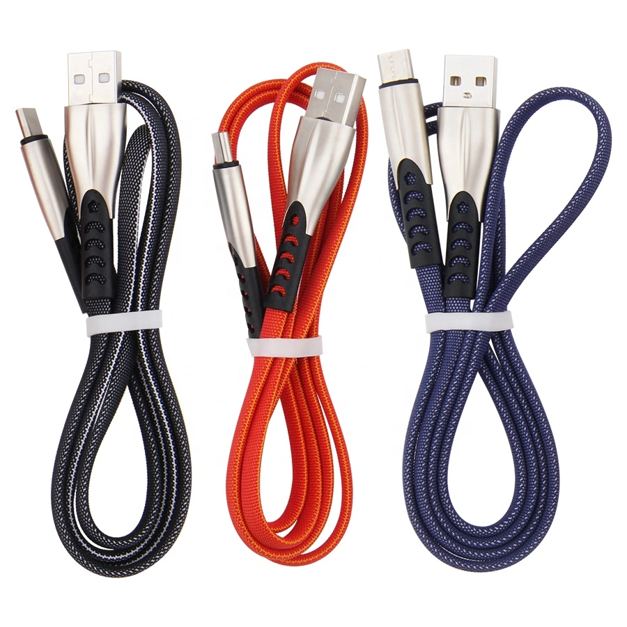 2021 OEM Logo Flat V8 Cables Zinc Alloy Heads and Denim Wire Micro USB2.0 Original Charging Micro USB Cable