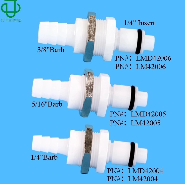 1/4" 5/16"Od Tubing Push in Medical Panel Mount Shut off Plastic Quick Disconnect Tube Bulkhead Coupling