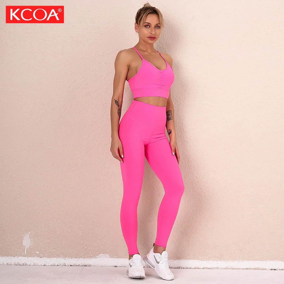 Women Plain Bodybuilding Tummy Control Leggings Sets Fitness Wear