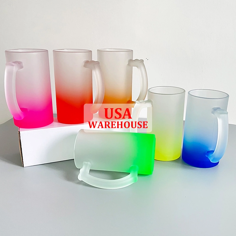 USA Warehouse 16oz Unbreakable Pint Blank Sublimation Heat Transfer Dye Coated Frosted Heavy Beer Glass Mugs for Water, Coffee, Soda Pop