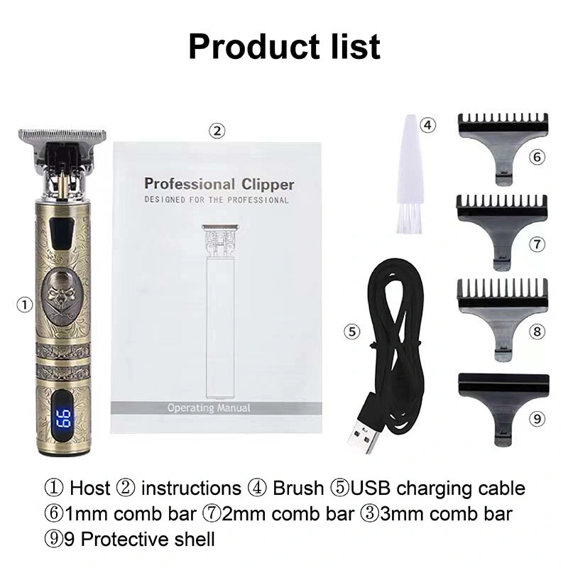 Novo produto aparador de cabelo LCD sem fios eléctrico Barber Professional Máquina de corte de cabelo Gold Silver